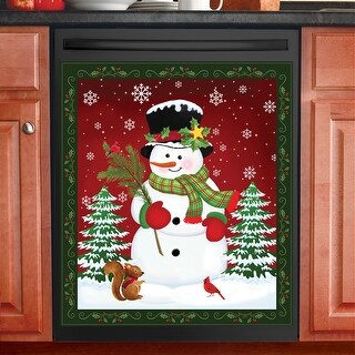 Holiday Snowman & Pine Trees Kitchen Dishwasher Magnet - 25.000 x 4.000 x 4.000