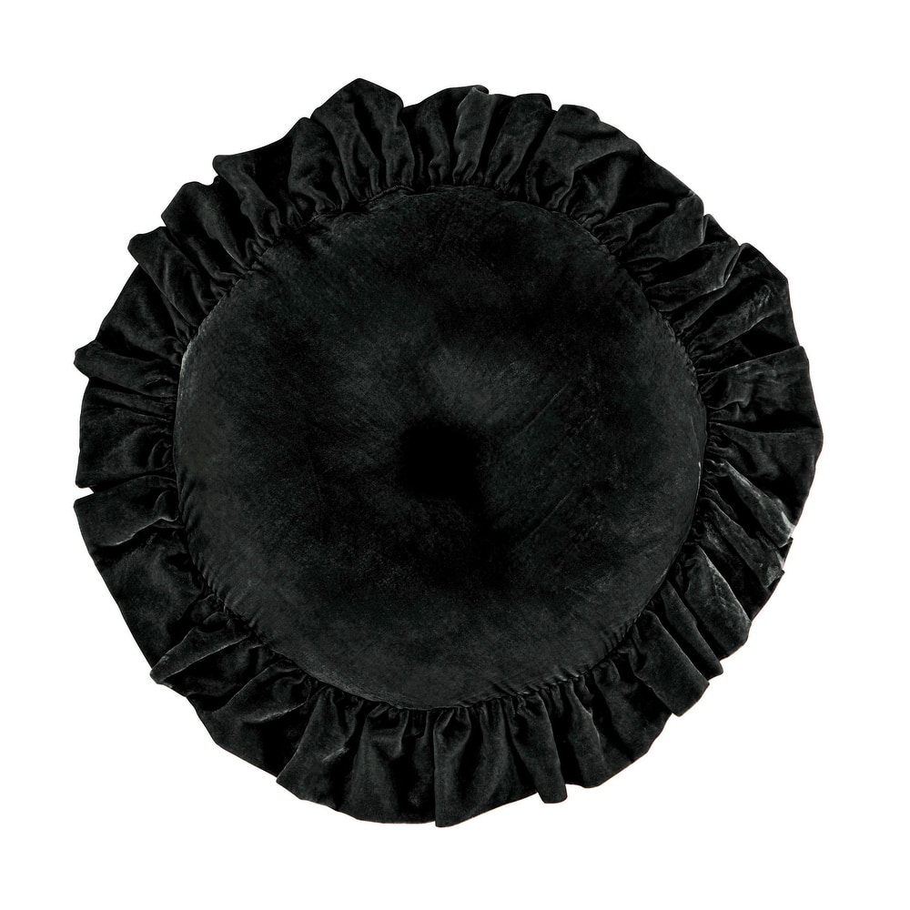 HiEnd Accents Stella Faux Silk Velvet Ruffled Round Pillow, 18"