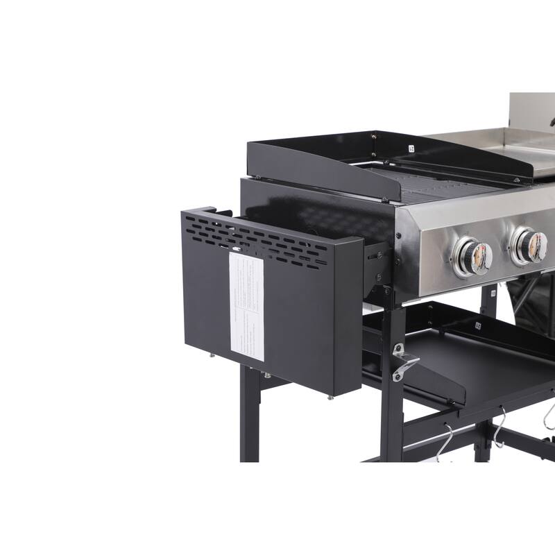 2+2 Gas Grill with Plancha 56.5 Inch Black Stainless Steel 38200 BTU Outdoor BBQ