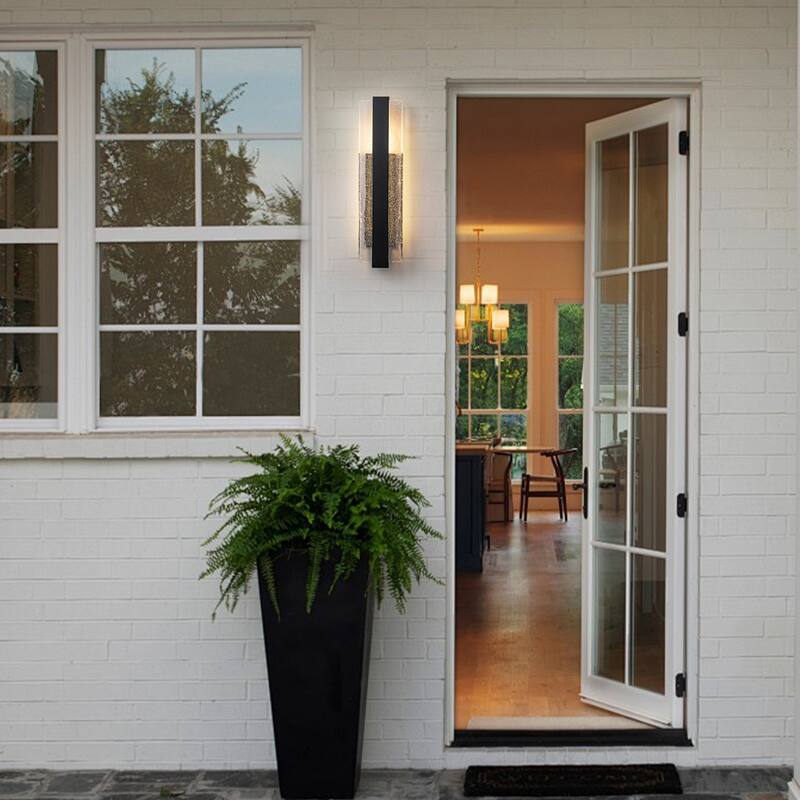 Modern 1-Light Integrated LED 3000K Warm Light Outdoor Wall Sconce with Seeded Glass