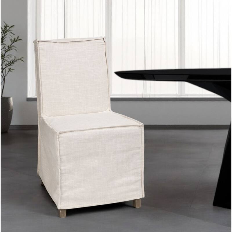 HomeRoots Beige And Brown Slipcovered Wood Parsons chair - 21.80 in. x 35.30 in. x 19.30 in. - Set of 2 - 21.80 in. x 35.30 in.  x 19.30 in.