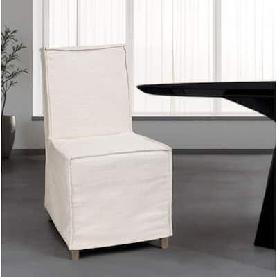 HomeRoots Beige And Brown Slipcovered Wood Parsons chair - 21.80 in. x 35.30 in. x 19.30 in.