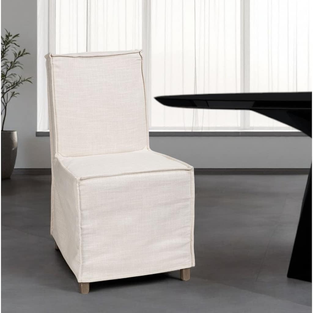 HomeRoots Beige And Brown Slipcovered Wood Parsons chair - 21.80 in. x 35.30 in. x 19.30 in.