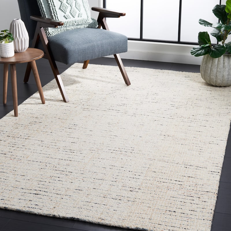 SAFAVIEH Handmade Abstract Lottie Modern Wool Rug - 4' Square - Ivory/Blue - Square