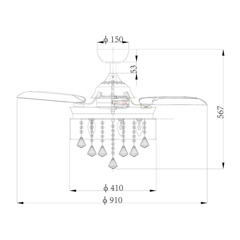 36" Modern Chrome Downrod Mount Retractable Crystal Chandelier Ceiling Fan with Light Kit and Remote Control - 36 in