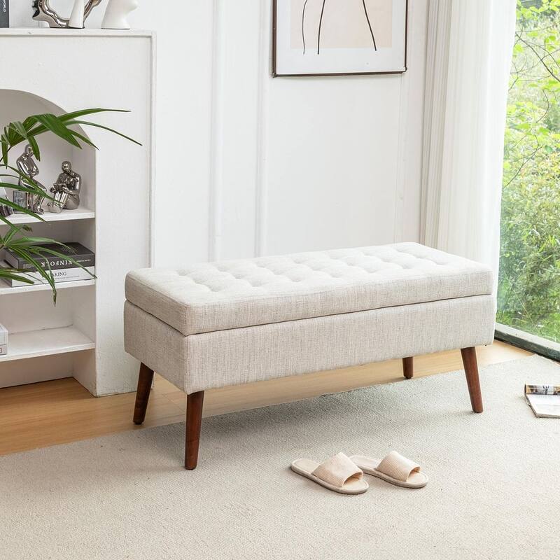 43.30 "W x 17.70 "D x 18.90 "H Modern Bedroom Solid Wood Storage Bench