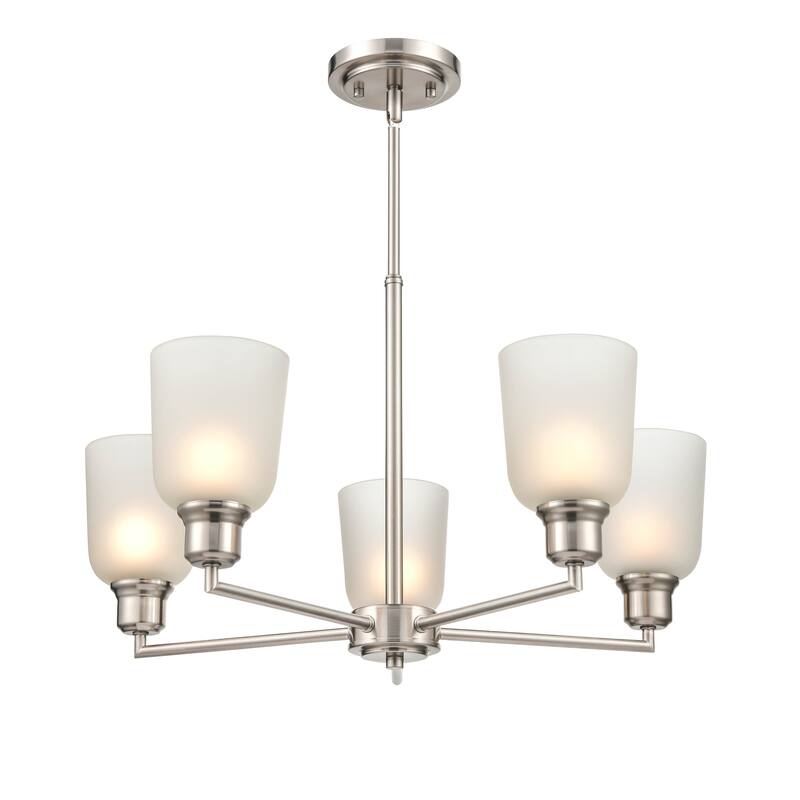 Millennium Lighting Amberle in Brushed Nickel or Matte Black 5 Light Chandelier with Frosted White Shades