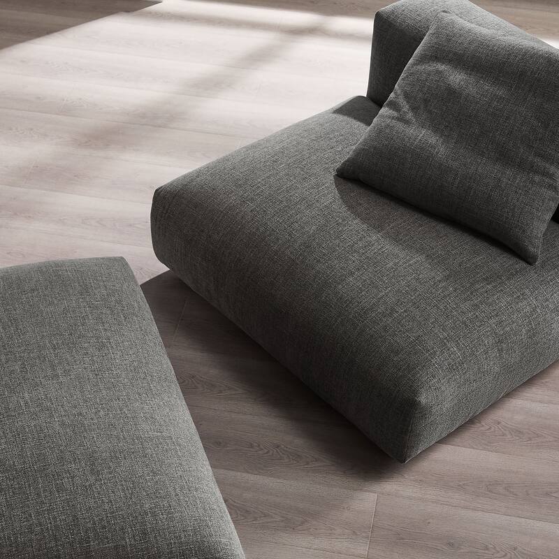 Solace Modular Upholstered Fabric Armless Chair and Ottoman Set