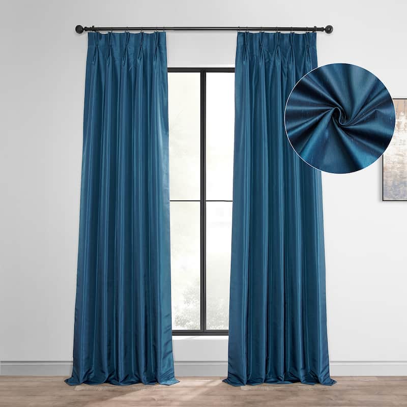Exclusive Fabrics Solid Vintage Textured Faux Dupioni Silk Pleated Blackout Curtain (1 Panel)