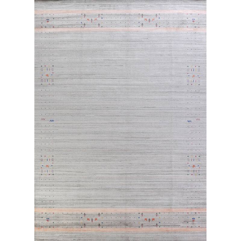 Striped Gabbeh Area Rug Hand-Knotted Oriental Wool Carpet - 9'4" x 12'5"