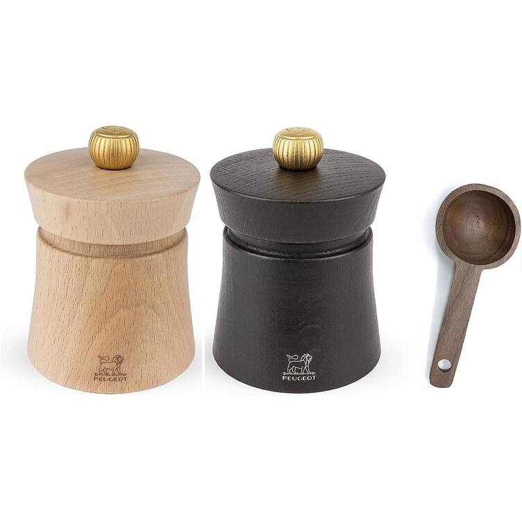 Peugeot Baya Salt And Pepper Mill Gift Set 3", Chocolate With Wood Spice Scoop - Multi - 3 Piece