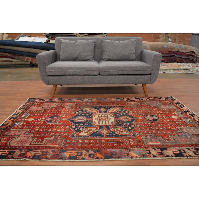Hand Knotted Oriental 100% Wool Carpet Traditional Medallion Oranges & Rust Hamedan Area Rug - 6' 8'' X 4' 0''