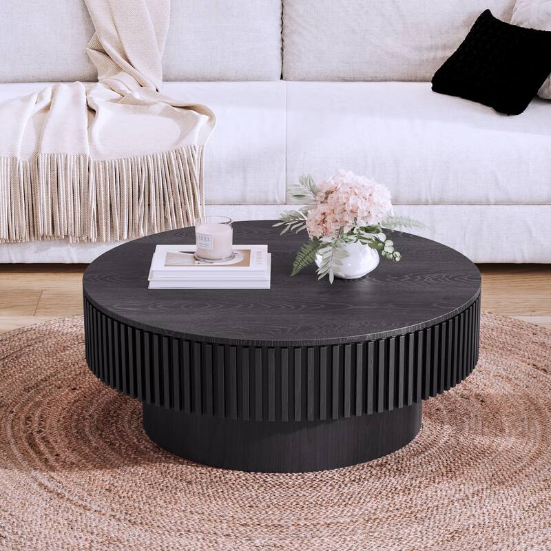 Round Coffee Table With Storage Solid Wood Veneered Modern Coffee Table Accent Tea Table