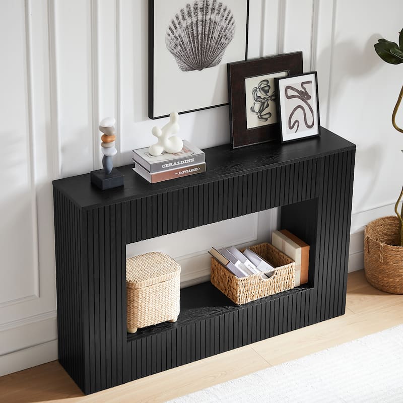 55" Modern Slatted Console Table, Narrow Entryway Table for Living Room or Hallway
