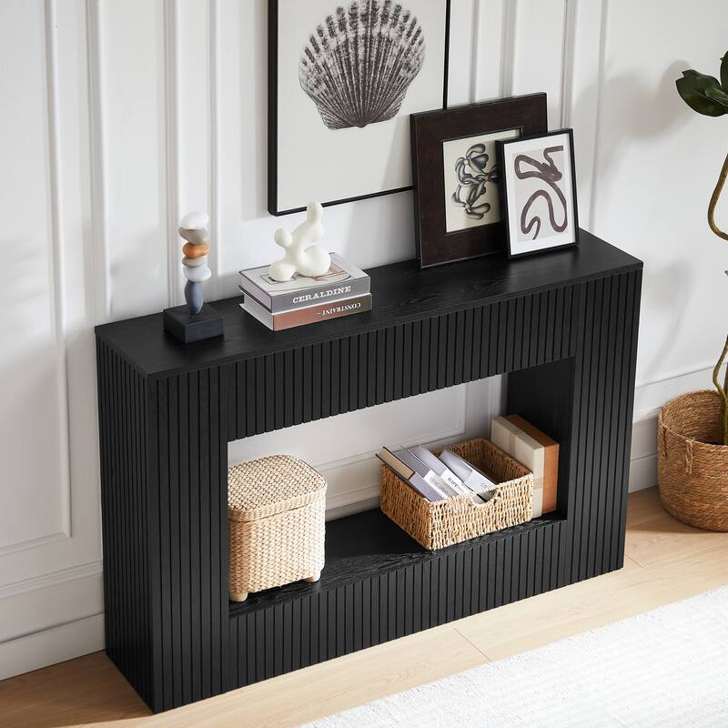 55" Modern Slatted Console Table for Living Room or Hallway
