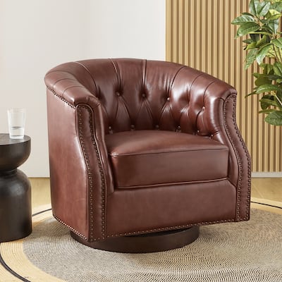 Max Traditional Chesterfield Rocker and Swivel Genuine Leather Chair with Nailhead Trims