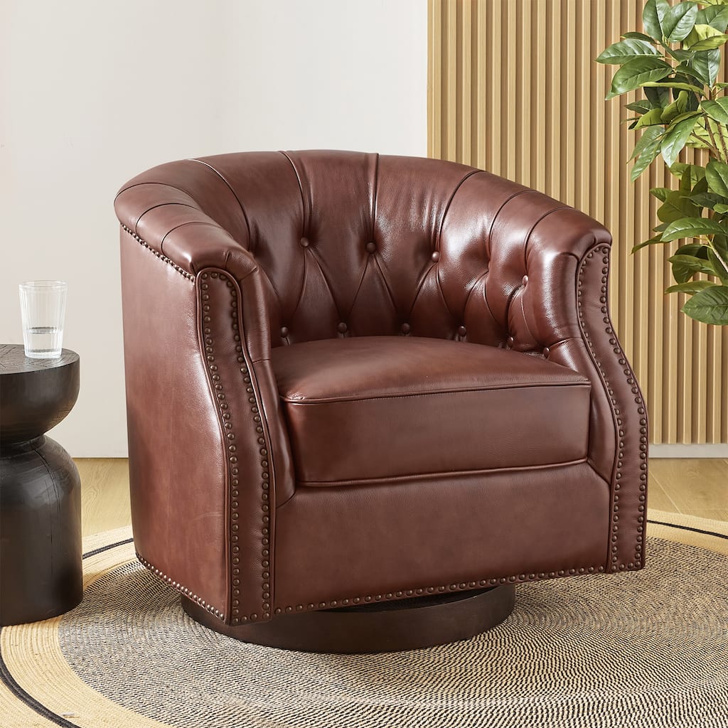 Max Traditional Chesterfield Rocker and Swivel Genuine Leather Chair with Nailhead Trims