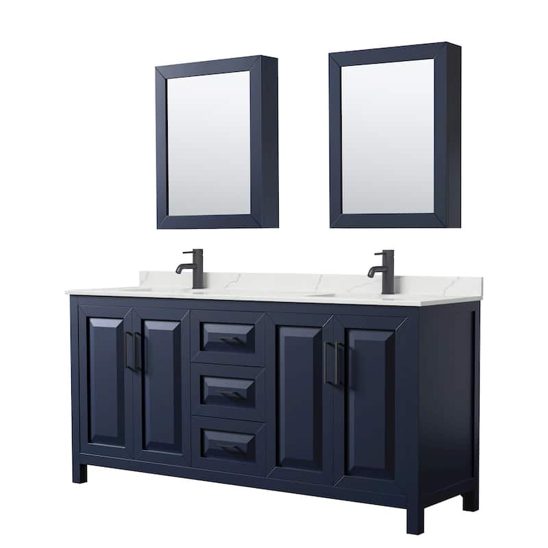 Wyndham Collection WCV252572D-QTZ-UNSMED Daria 72" Free Standing - Dark Blue / Giotto Quartz Top / Matte Black
