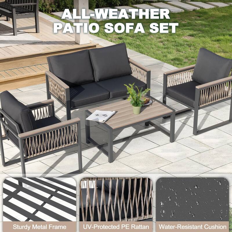 Outdoor 4-Piece Conversation Set with Cushions and Coffee Table