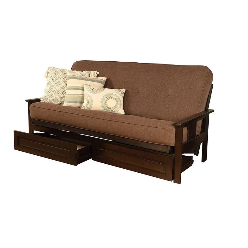 79 in. Espresso/Linen Cocoa Linen Upholstered Full Size Futon Set with Mattress and Storage Drawers