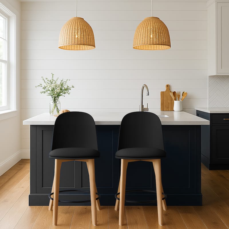 25" Plastic Armless Bar Stool Chair Dowel Natural Wood Eiffel Legs For Kitchen Counter Height Dining