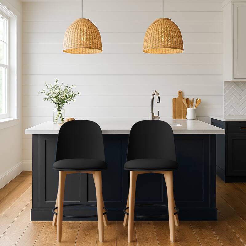 Set of 2 Designer Eiffel Chairs Counter Stools With Backs Side Molded Shell Kitchen Office Dining Dowel Bar Patio