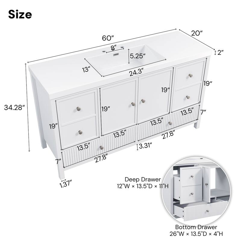 Christopher Knight Home - Modern 60-Inch Bathroom Vanity with Separate Sink and Soft-Close Storage