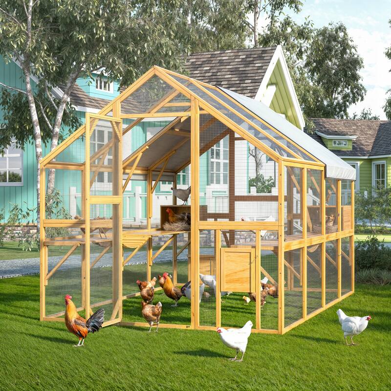 Spacious and Durable Wooden Chicken Coop：Spacious and Safe Environment for Feeding Multiple Chickens with Easy Cleaning
