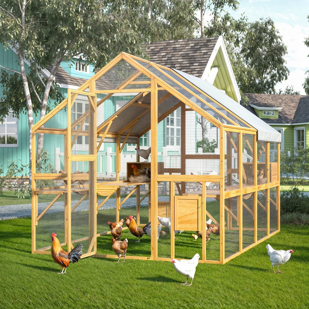 Spacious and Durable Wooden Chicken Coop：Spacious and Safe Environment for Feeding Multiple Chickens with Easy Cleaning