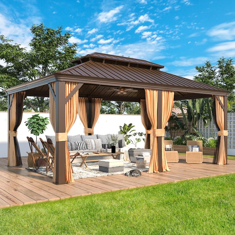 EROMMY PRO Premium Gazebo w/ Galvanized Steel Roof & Aluminum Frame | Premium Curtains & Netting Included