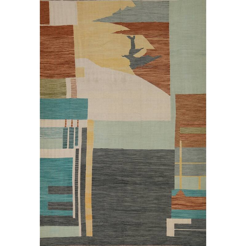 Hand Woven Southwestern Wool Multi-Colored Geometric Area Rug - 12' 8'' X 9' 9''