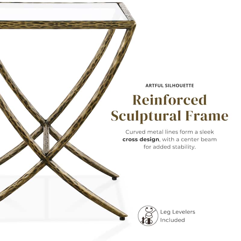 247 Shop At Home Lalia Modern 4-Piece Upholstered Hammered Metal Camelback Bedroom Set with 2 Nightstands