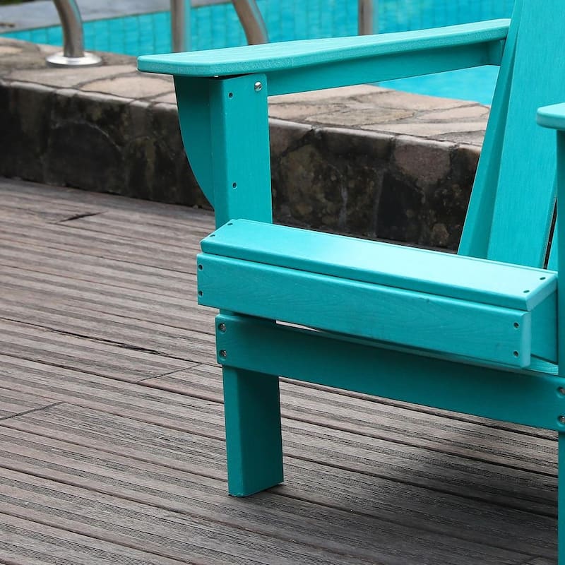 Adirondack Folding Chair with Dual Cup Holders - HDPE All-Weather Outdoor Chairs, Wood-Like Patio Chair for Backyard, Camping