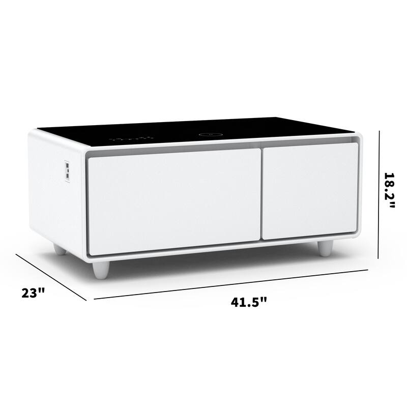 Smart Coffee Table with Built-in Fridge,Bluetooth Speaker,Wireless Charging,Touch Control Panel,USB Interface,Outlet Protection