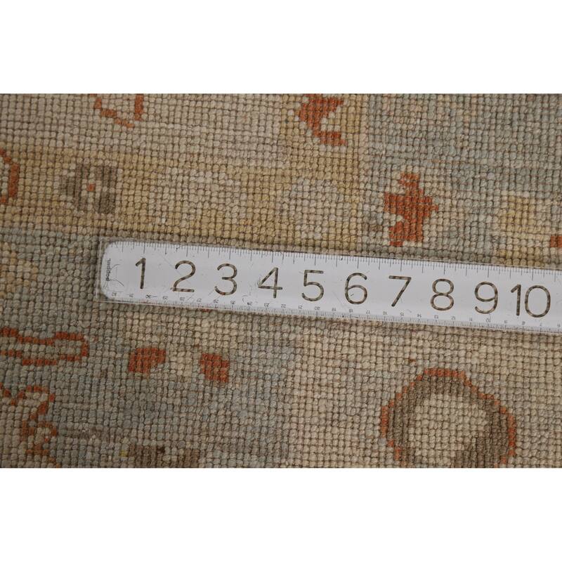 Vegetable Dye Oushak Turkish Rug Handmade Beige Wool Carpet - 5'0"x 7'7"