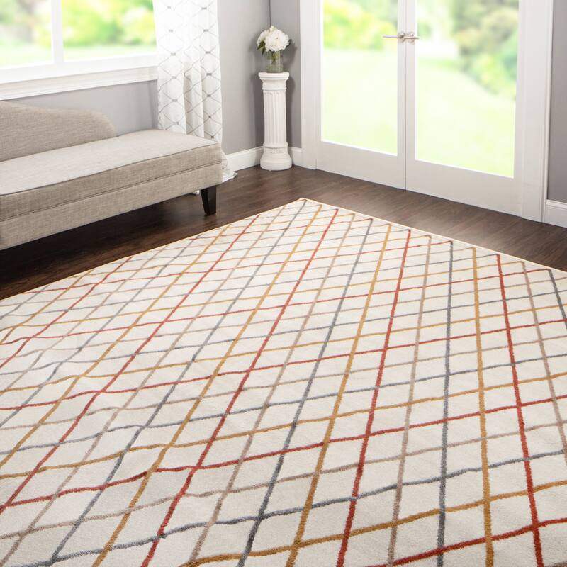 Superior Modern Geometric Diamond Trellis Indoor Area Rug - 8' x 10' - Bone