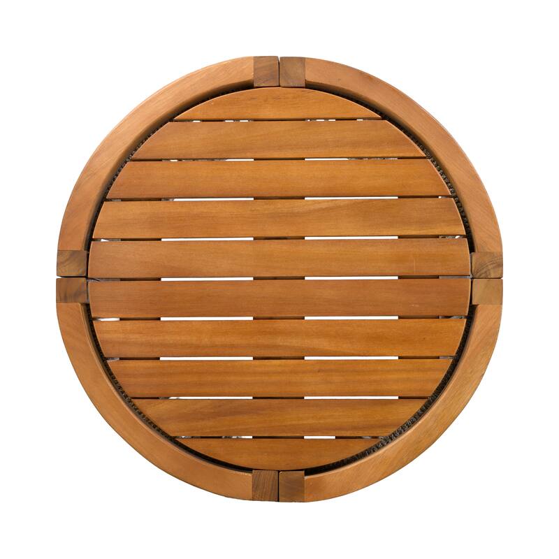 16.9" Acacia Wood Outdoor Side Table - Handwoven Rope Accent Boho Patio Table with All-Weather Durability