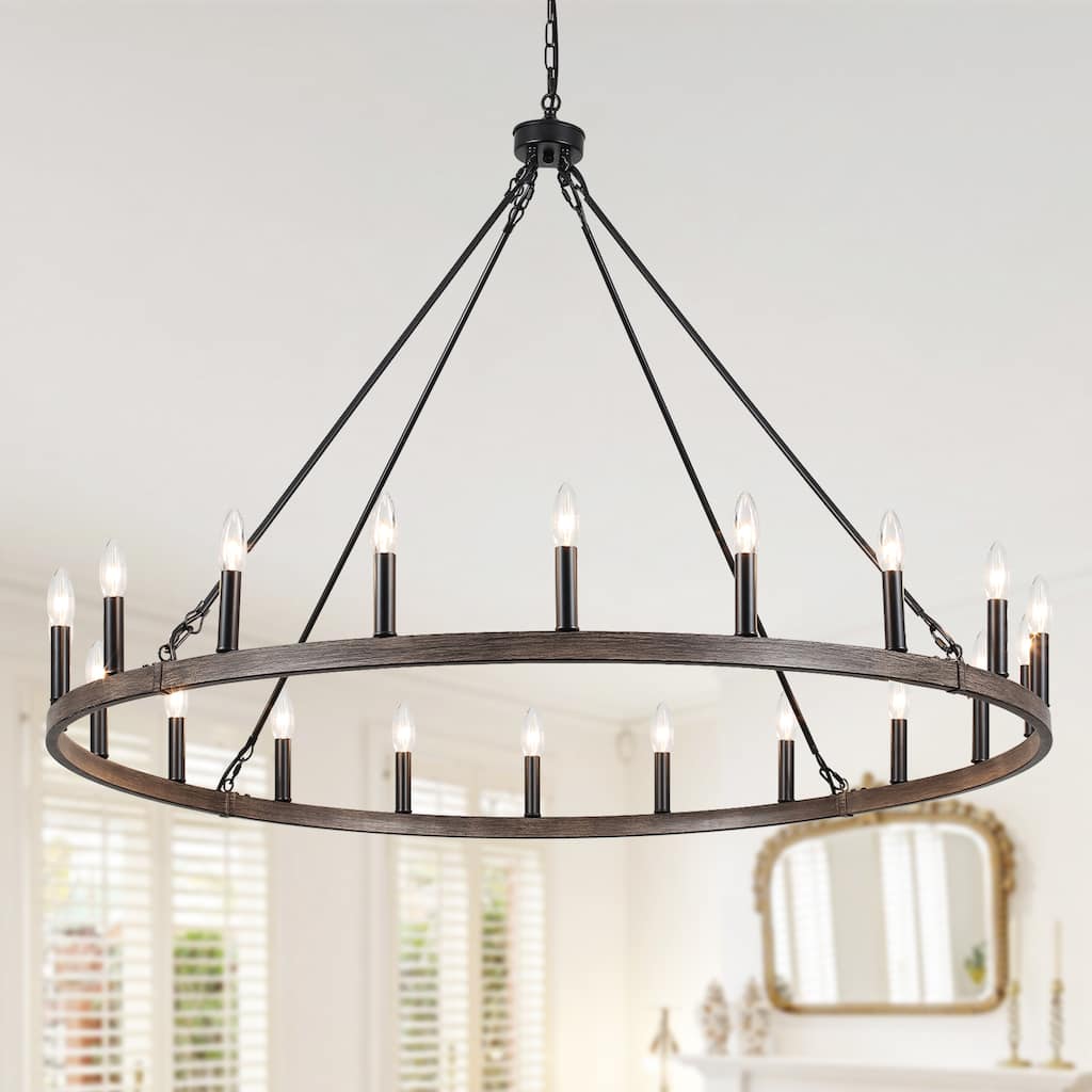20-Light Foyer Farmhouse Wagon Wheel Chandelier for Dining Room Entryway Kitchen Island