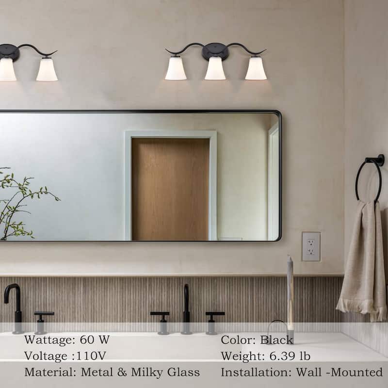 Firenze Modern Bathroom Vanity Light Fixture 3-Light Milk Glass