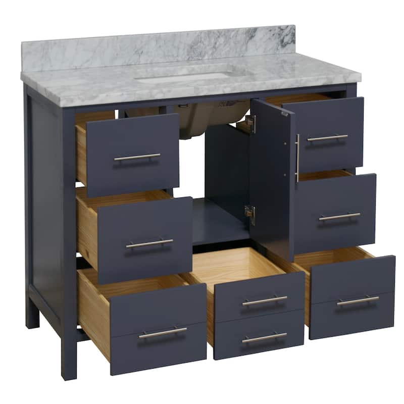 KitchenBathCollection California 42" Bathroom Vanity with Carrara Marble Top