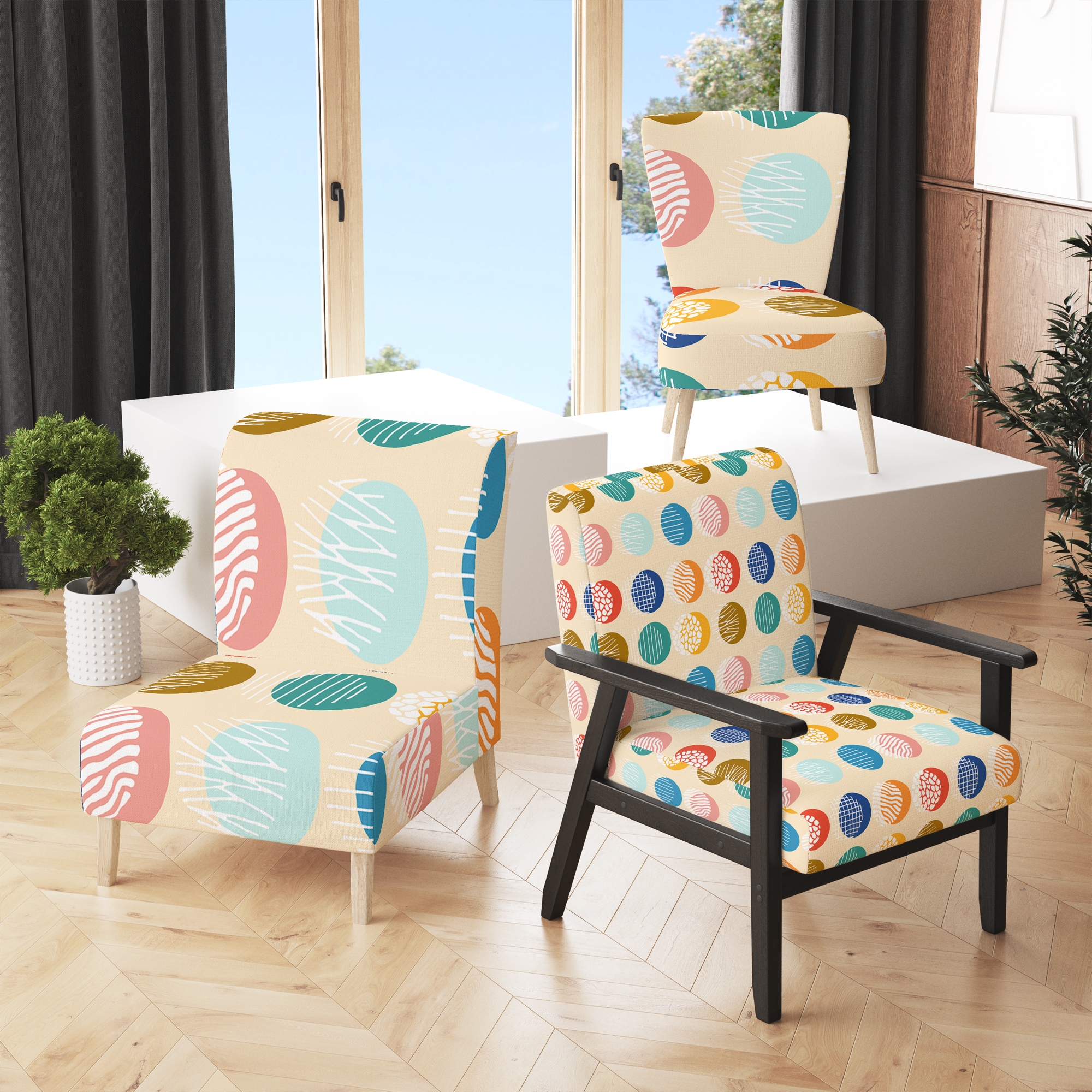Designart Multicolor Circle Pattern Upholstered Patterned Accent Chair and Arm Chair Bed Bath Beyond 37831239