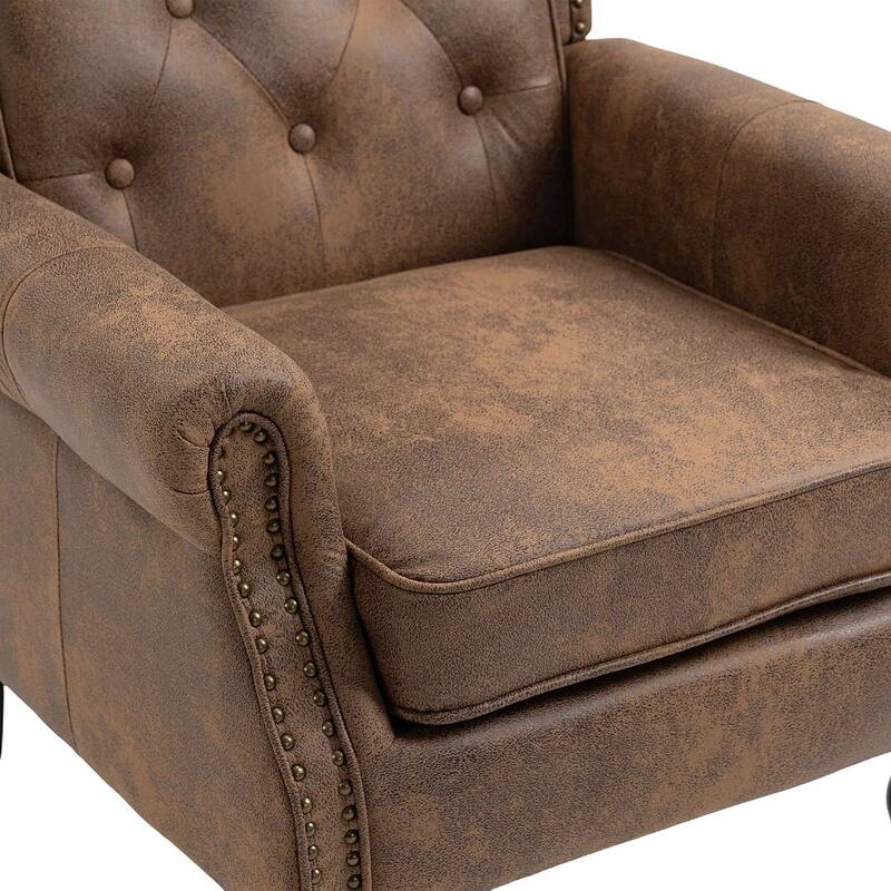 Transitional Wingback Accent Chair Armchair with Sturdy Wood Legs