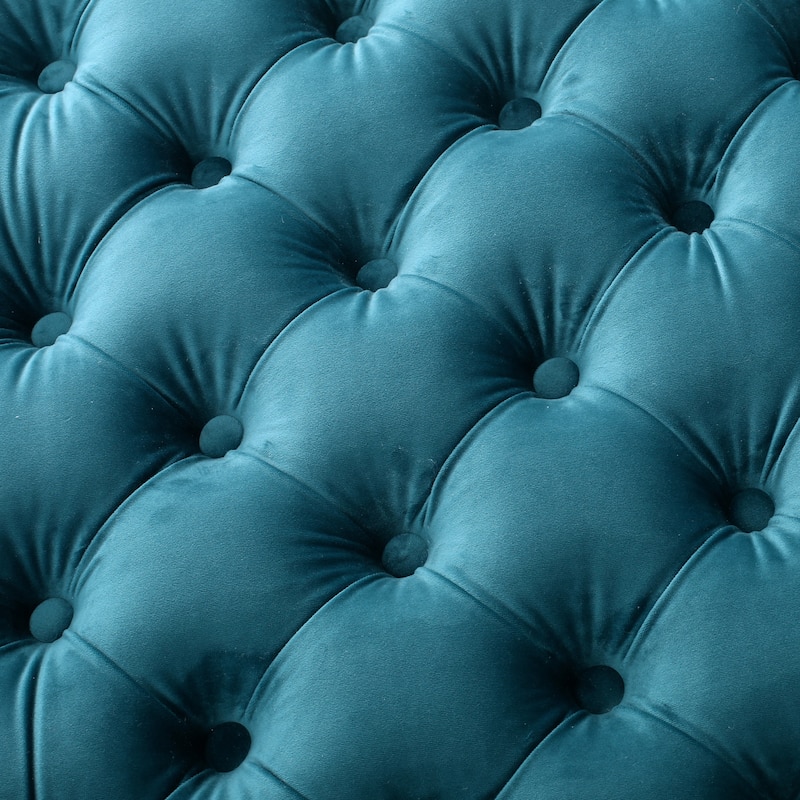 Velvet Ottoman - Teal Button-Tufted Diamond Stitch, 29" Square Modern Glam Footstool with Polyester Upholstery