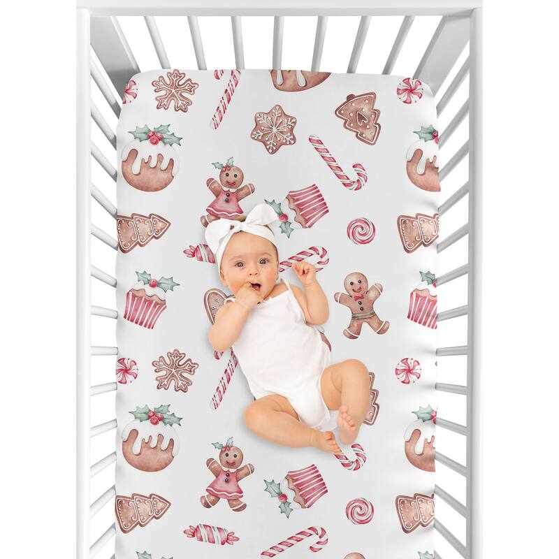Sweet Jojo Designs Christmas Holiday Gingerbread Boy, Girl, Unisex/Gender Neutral Fitted Crib Sheet - Xmas Cookies for Christmas