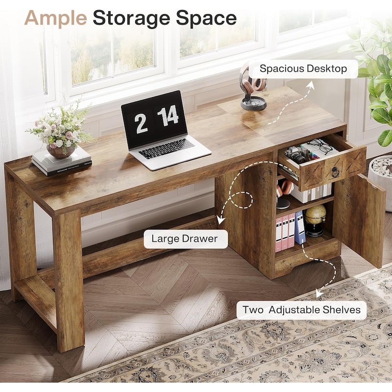 Computer Desk with Drawer, Home Office Desk with Storage Cabinet