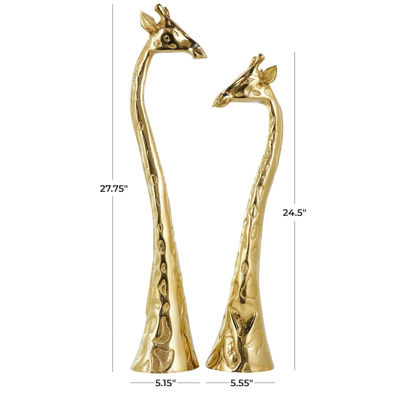 Aluminum Metal Giraffe Sculpture - Set of 2 Gold - Roche River Decor - 6"W x 5"L x 28"H