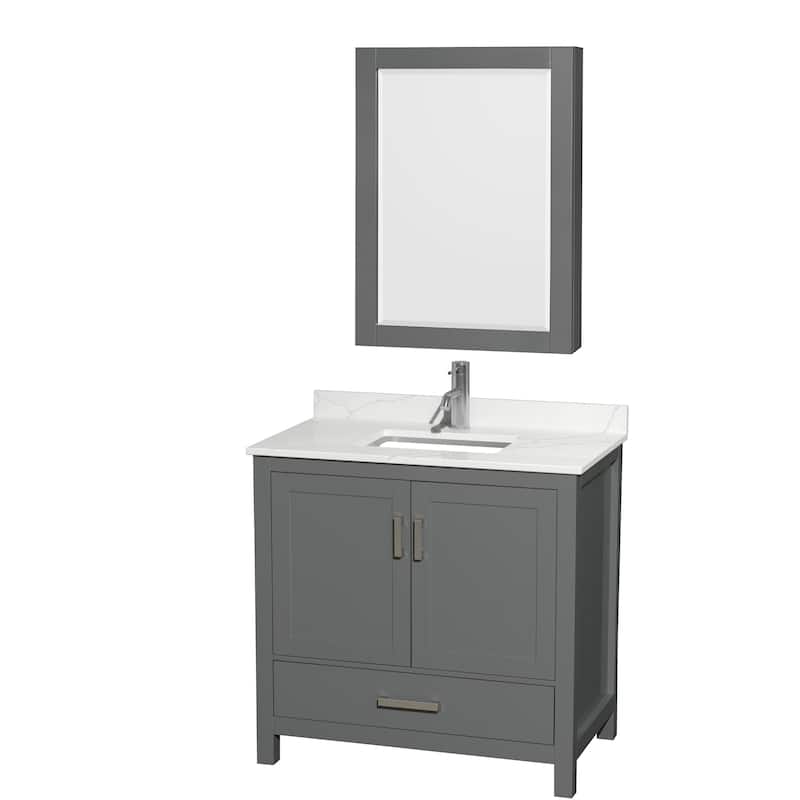 Sheffield 36-inch Single Vanity, Single Hole Quartz Top, Med Cabinet - Dark Gray, Chrome Trim, Giotto Quartz Top