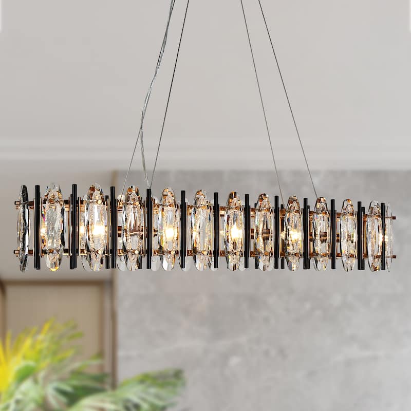 Modern 5-Light 41" W Linear Crystal Chandelier Black Gold Kitchen Island Lights - W 40.7" x H 7" x D 10"