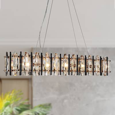 Modern 5-Light 41" W Crystal Linear Chandelier Black Gold Kitchen Island Lights - W 40.7" x H 7" x D 10"