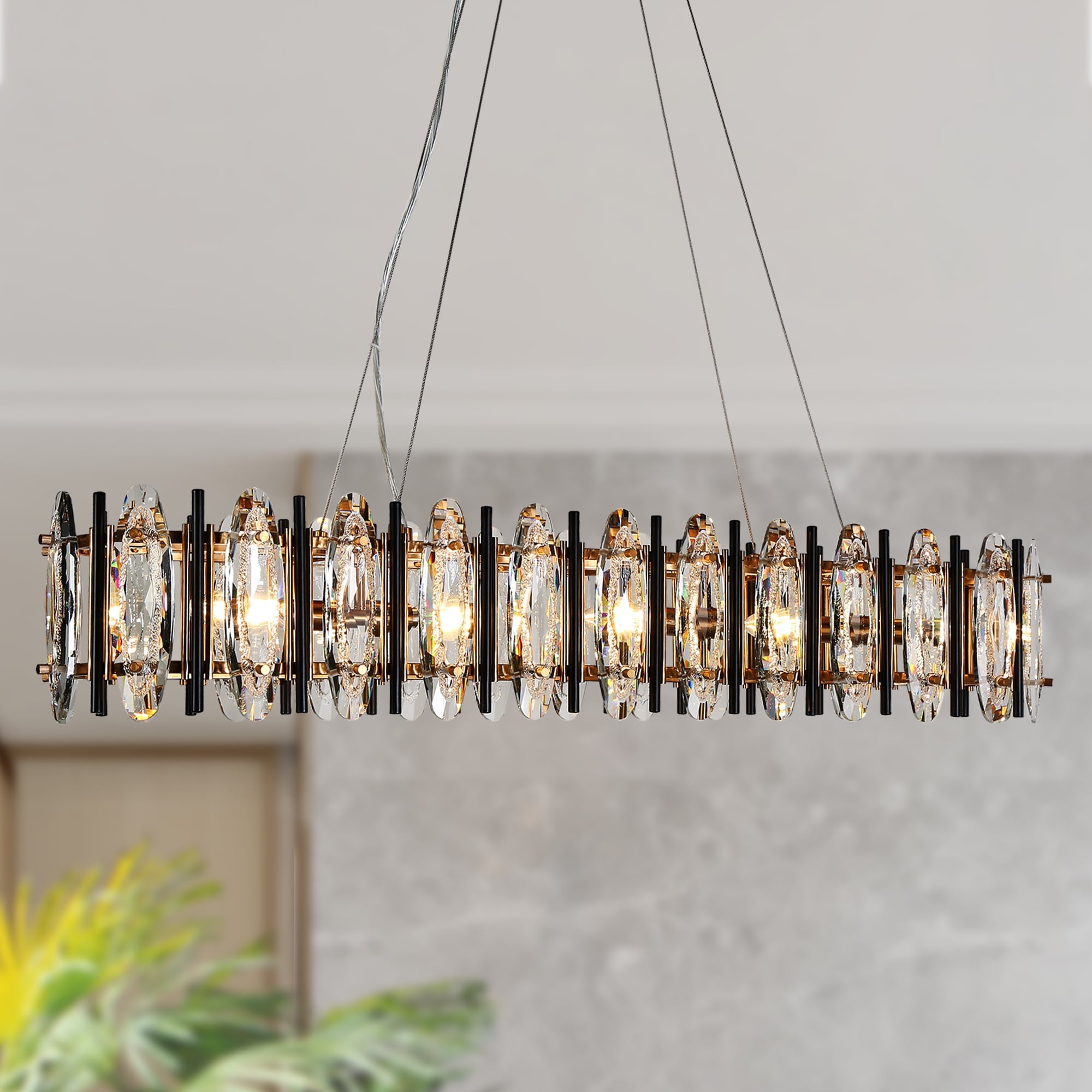 Modern 5-Light 41 IN Crystal Black Gold Chandelier for Kitchen Island Dining Room - W 40.7" x H 7" x D 10"